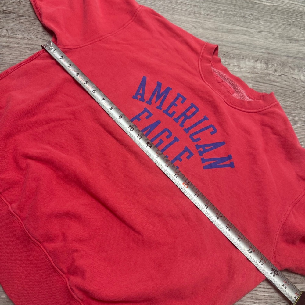 American Eagle Womens Red Crewneck Sweatshirt Blue Logo Graphic S Small - Picture 4 of 7